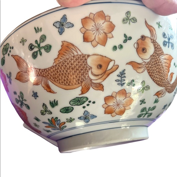 Porcelain 10" vintage Koi fish Gold Carp Decorative bowl - Picture 11 of 12
